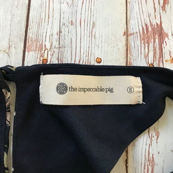 The Impeccable Pig Navy Floral Cut-Out Sleeveless Dress Size Small - Picture 6 of 7